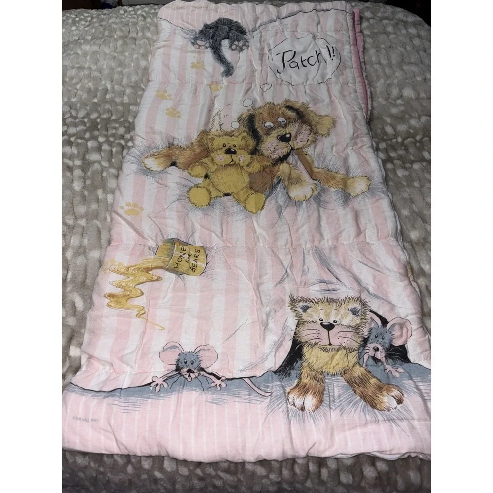 Vintage Sue Hall 1987 Snatch Patch the Dog and Friends Pink Sleeping Bag